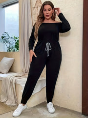 Casual Jumpsuit Women's Off Shoulder Long Sleeve Knot Jumpsuit