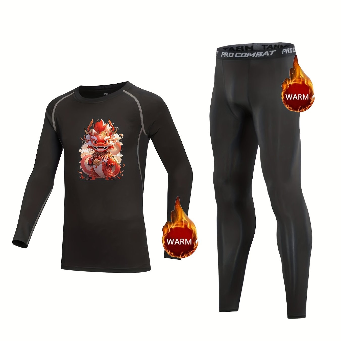 2pcs Kids Compression Fleece Sets Dragon Pattern
