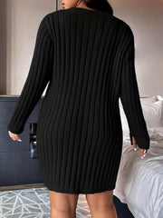 Cable Long Sleeve V Neck Sweater Dress