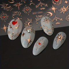 Golden Sun Moon Star Nail Art Stickers Self Adhesive 3D Decals for DIY Nail Deco