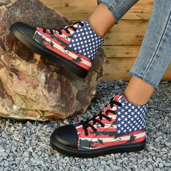 Women's Classic High Top Canvas Shoes Casual Star & Striped Pattern Sneakers