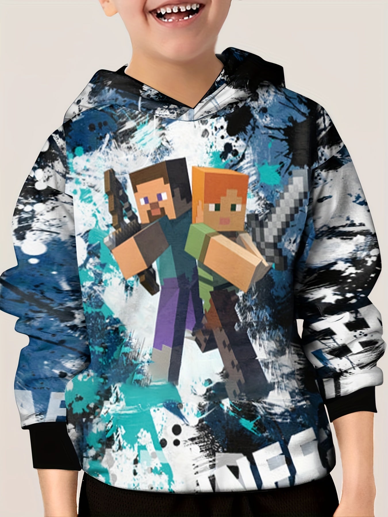 Pixel Warrior Print Hoodie Boys Comfy Sweatshirt