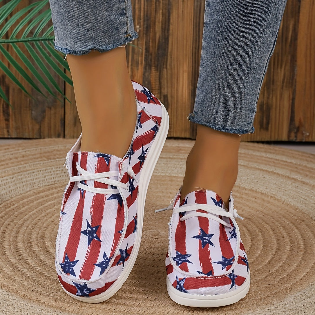 Women's Star & Striped Canvas Shoes Low Top Loafers Lightweight Walking Shoes