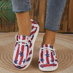 Women's Star & Striped Canvas Shoes Low Top Loafers Lightweight Walking Shoes