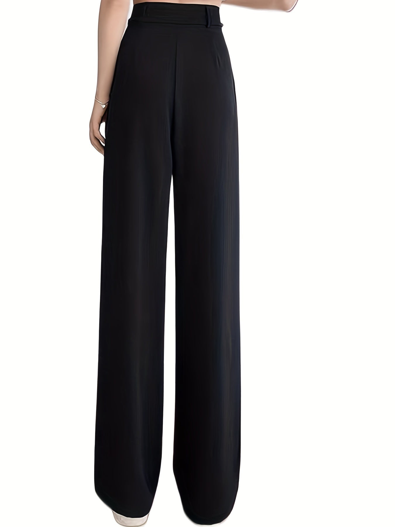 Solid Drawstring Button Pants Casual High Waist Straight Leg Pants