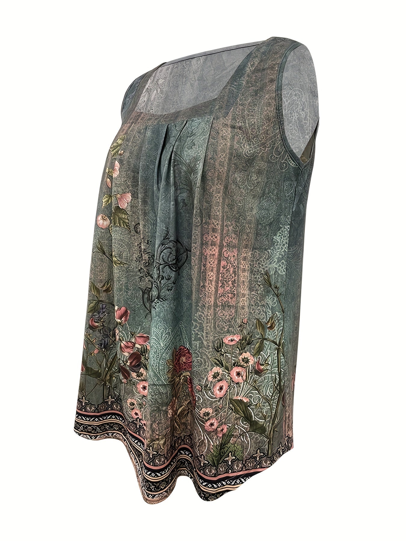 Floral Print Square Neck Tank Top Sleeveless Summer Casual Top