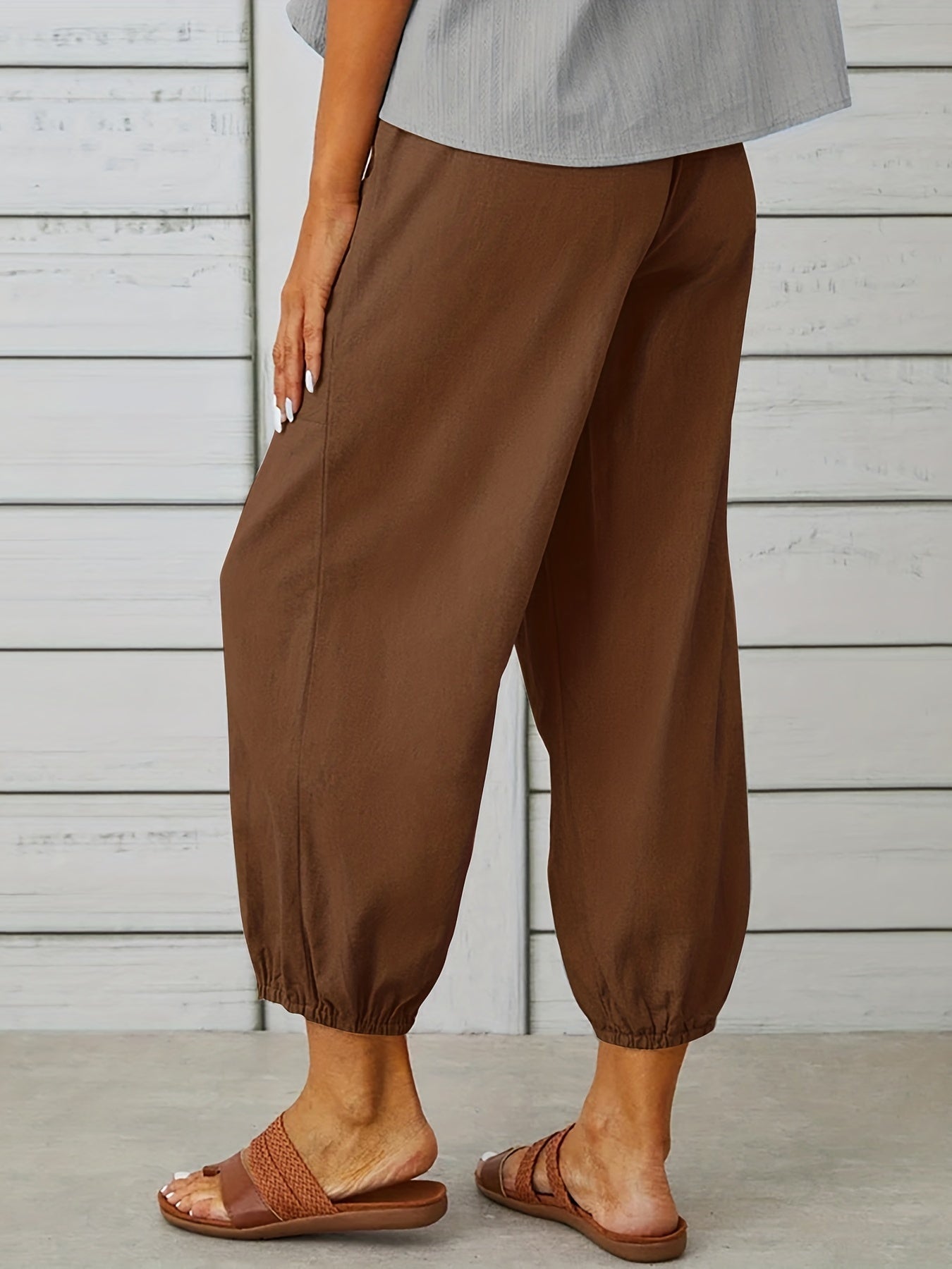 Patched Pockets Button Front Crop Pants Casual Loose Pants