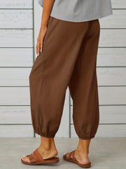 Patched Pockets Button Front Crop Pants Casual Loose Pants