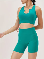 2pcs Yoga Sports Set Crop Top & Hollow Butt Lifting Shorts Activewear