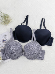 2 Pack Plus Size Casual Bras Set Women's Plus Bow Knot Underwire Full Coverage