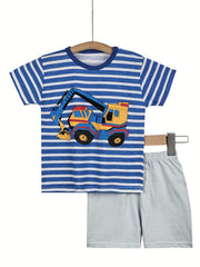Boys Excavator Print T Shirt & Shorts Set
