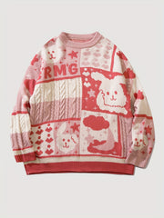 Cartoon Rabbit Pattern Knitted Sweater Men's Casual Warm Pullover