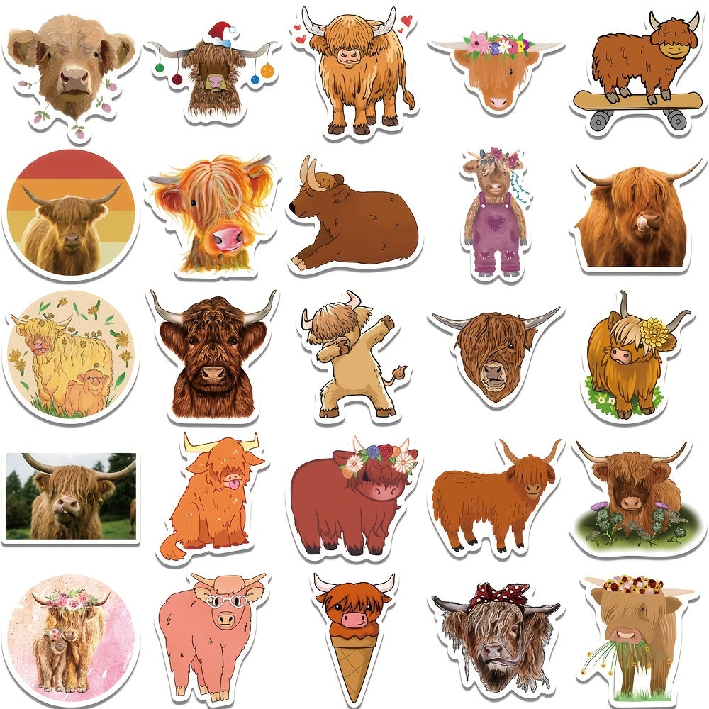 50pcs Highland Cattle Stickers Water Bottles Laptop Decal Cow Wall Highland Cow