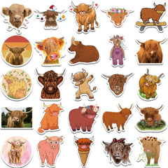 50pcs Highland Cattle Stickers Water Bottles Laptop Decal Cow Wall Highland Cow