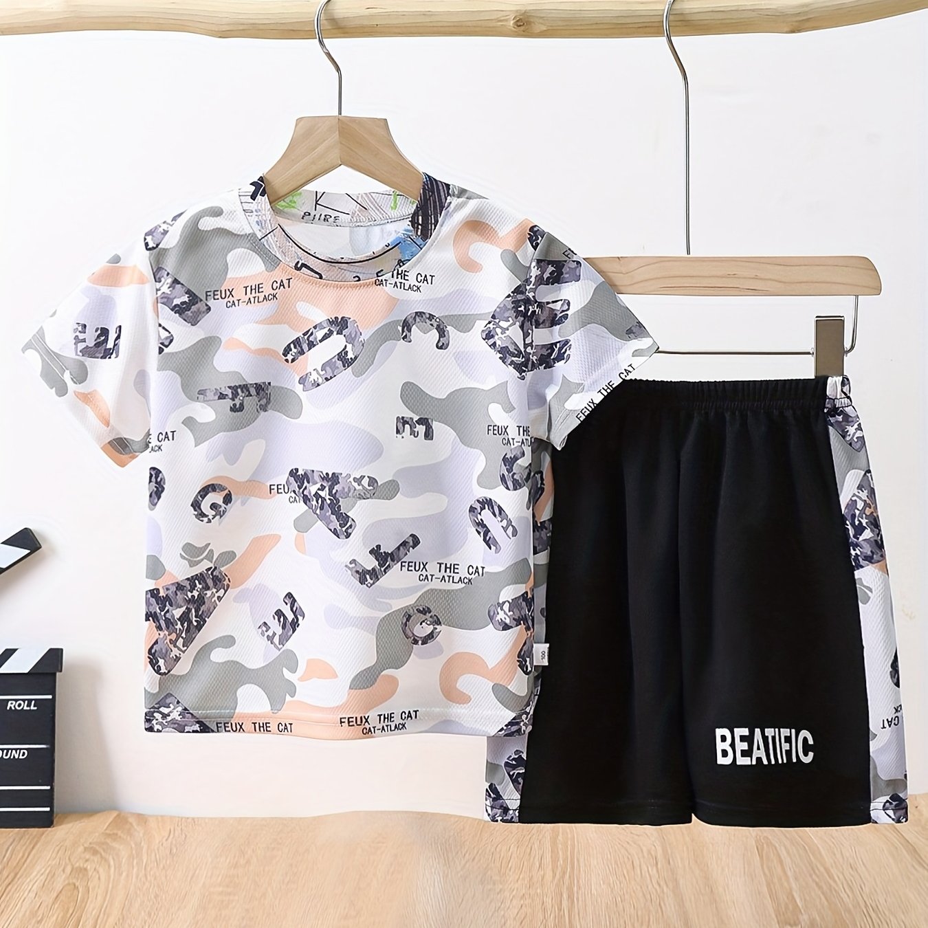 Boys Camo Outfit Round Neck T shirt & Shorts Summer Set
