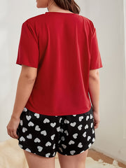 Women's Plus Heart Print Short Sleeve Tee & Shorts Pajamas Set