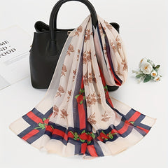 Stylish Flower Chiffon Scarf Wide Stripe Print Shawl Sunscreen Head Wrap