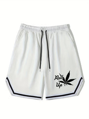 Leaf Pattern Drawstring Shorts for Men