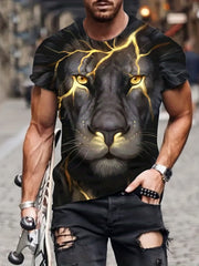 Men's Lion 3D Print T Shirt Exaggerated Casual Tee