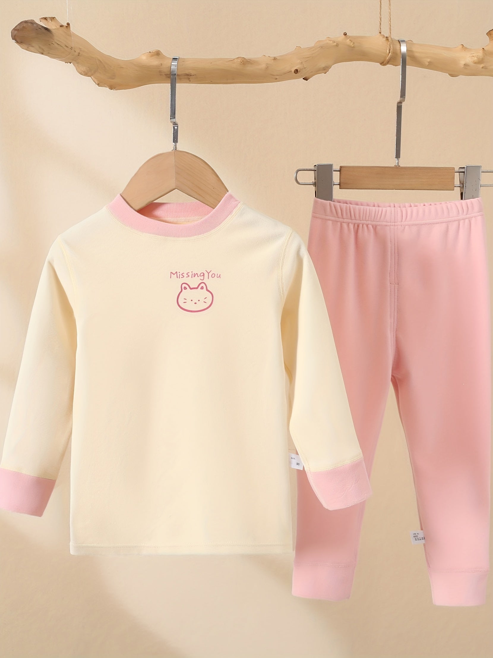 Toddler Cat Pajamas Long Sleeve Top & Pants Set Girl's Loungewear
