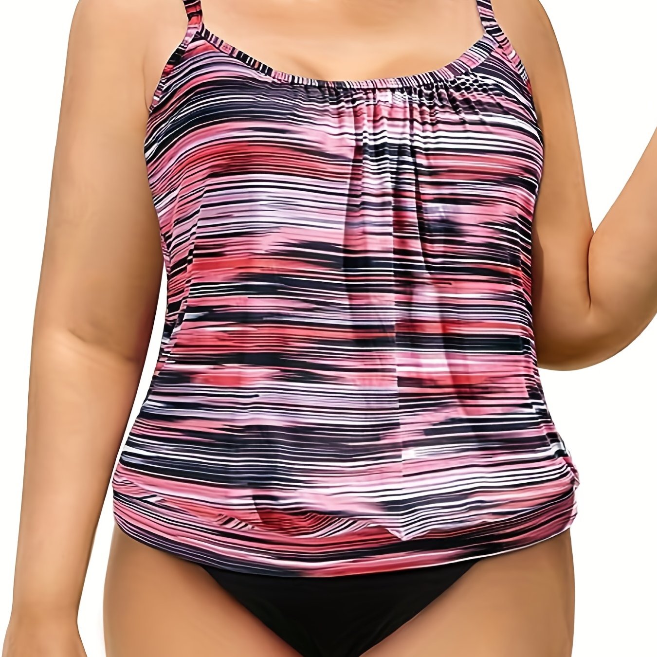 Striped Print Tankini Set Cami Top & Panty Swimsuit 2 Piece