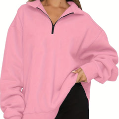 Quarter Zip Lapel Neck Sweatshirt for Women