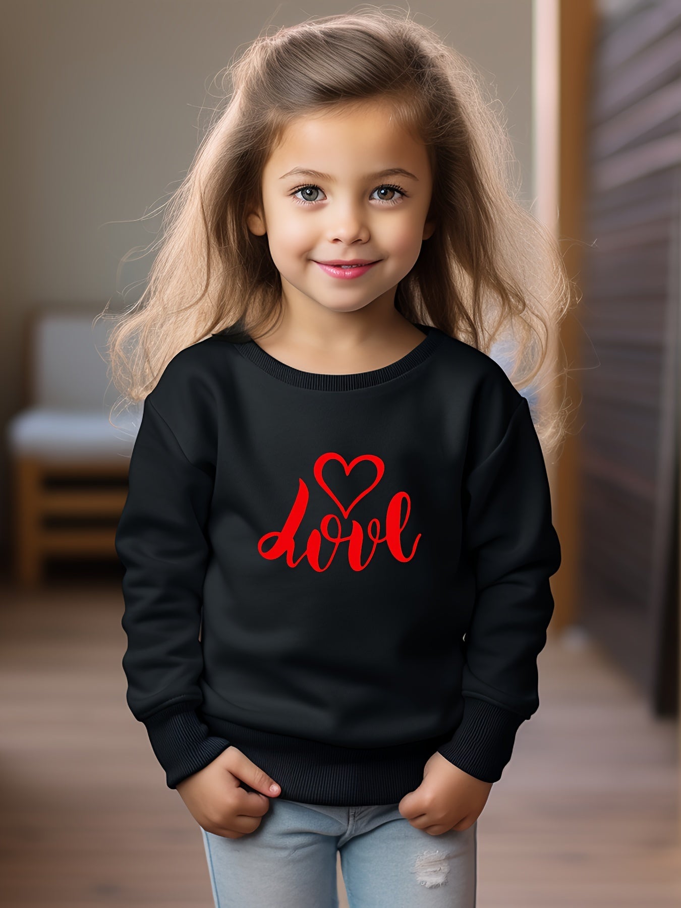 Girls Love Pattern Crew Neck Long Sleeve Sweatshirt For Spring Fall