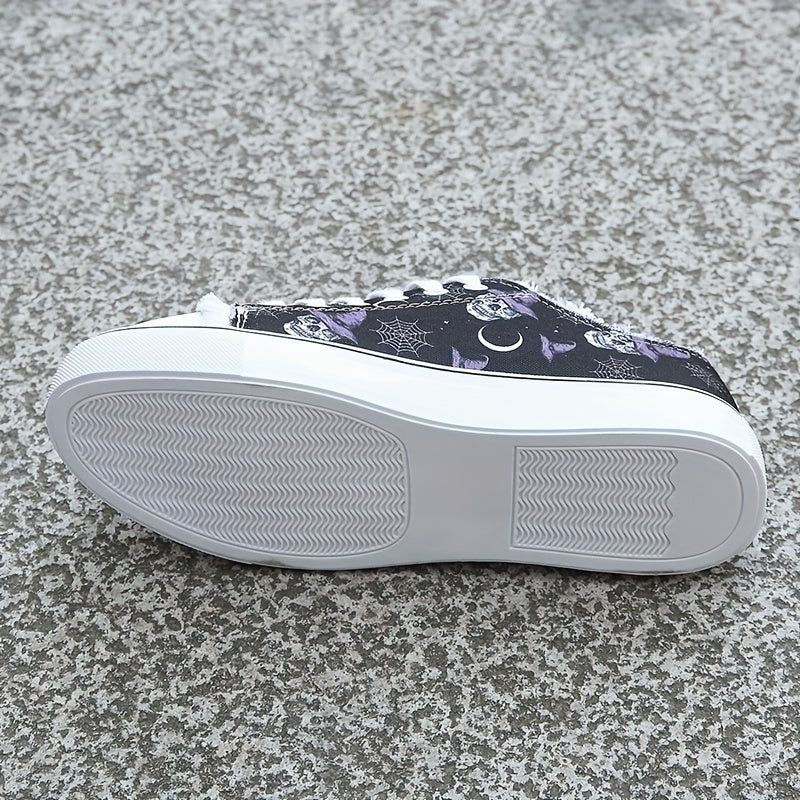 Women's Skull Print Canvas Shoes Low Top Halloween Shoes