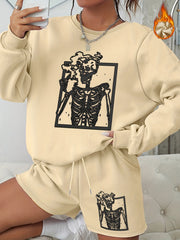 Halloween Casual Outfits Women's Plus Skull Print 2 Piece Set