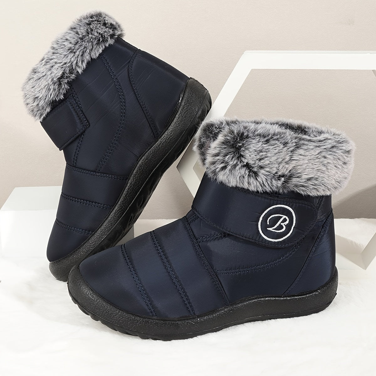 Faux Fur Lined Thermal Snow Boots Plush Slip On Winter Keep Warm Boots