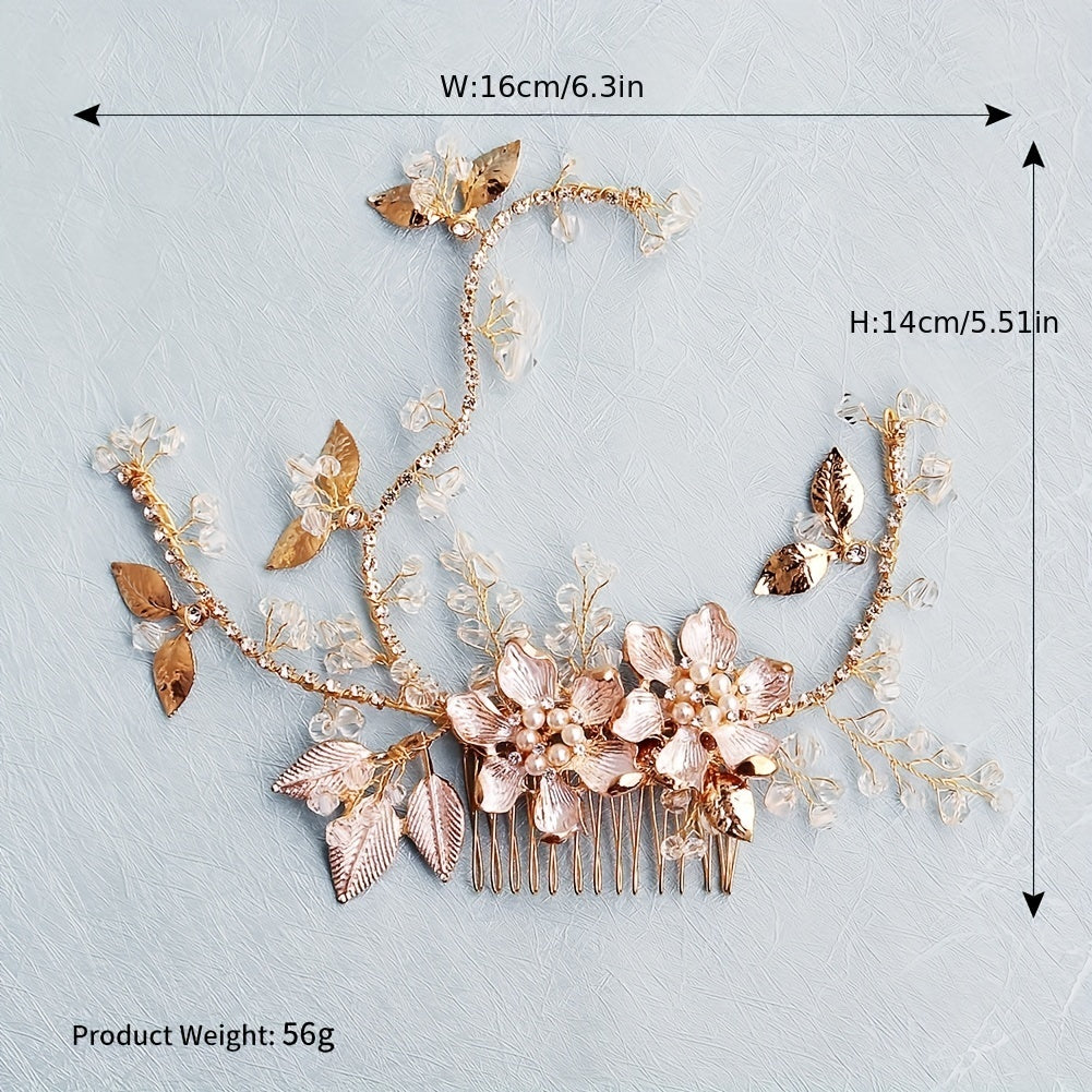 Flower Charm Hair Comb Rhinestone & Faux Pearl Hair Pin Bridal Wedding Headwear