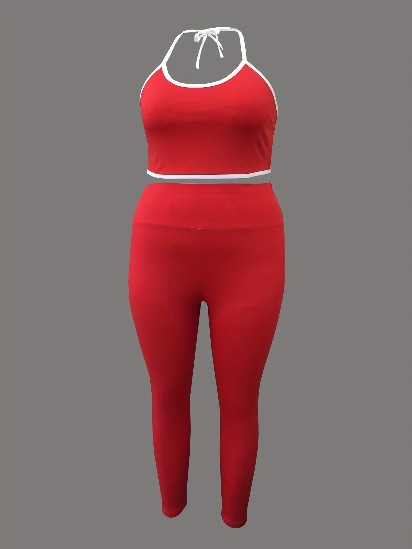 Contrast Trim Halter Neck Crop Cami & Leggings Set