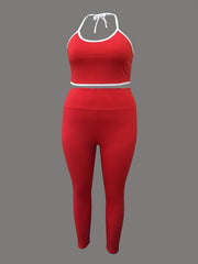 Contrast Trim Halter Neck Crop Cami & Leggings Set