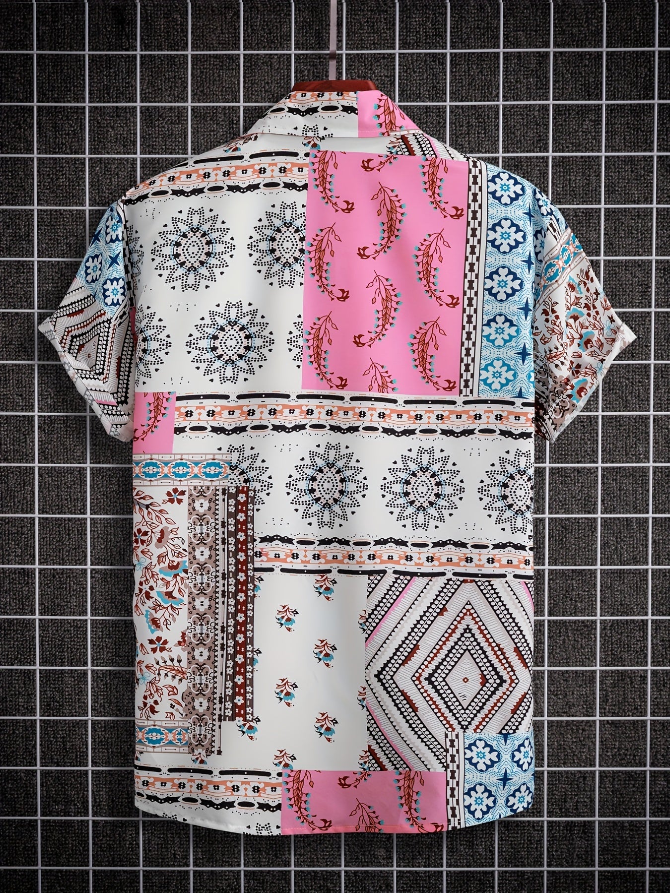 Paisley Print Men s Casual Short Sleeve Mismatch Shirt for Summer Vacation