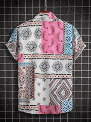 Paisley Print Men s Casual Short Sleeve Mismatch Shirt for Summer Vacation