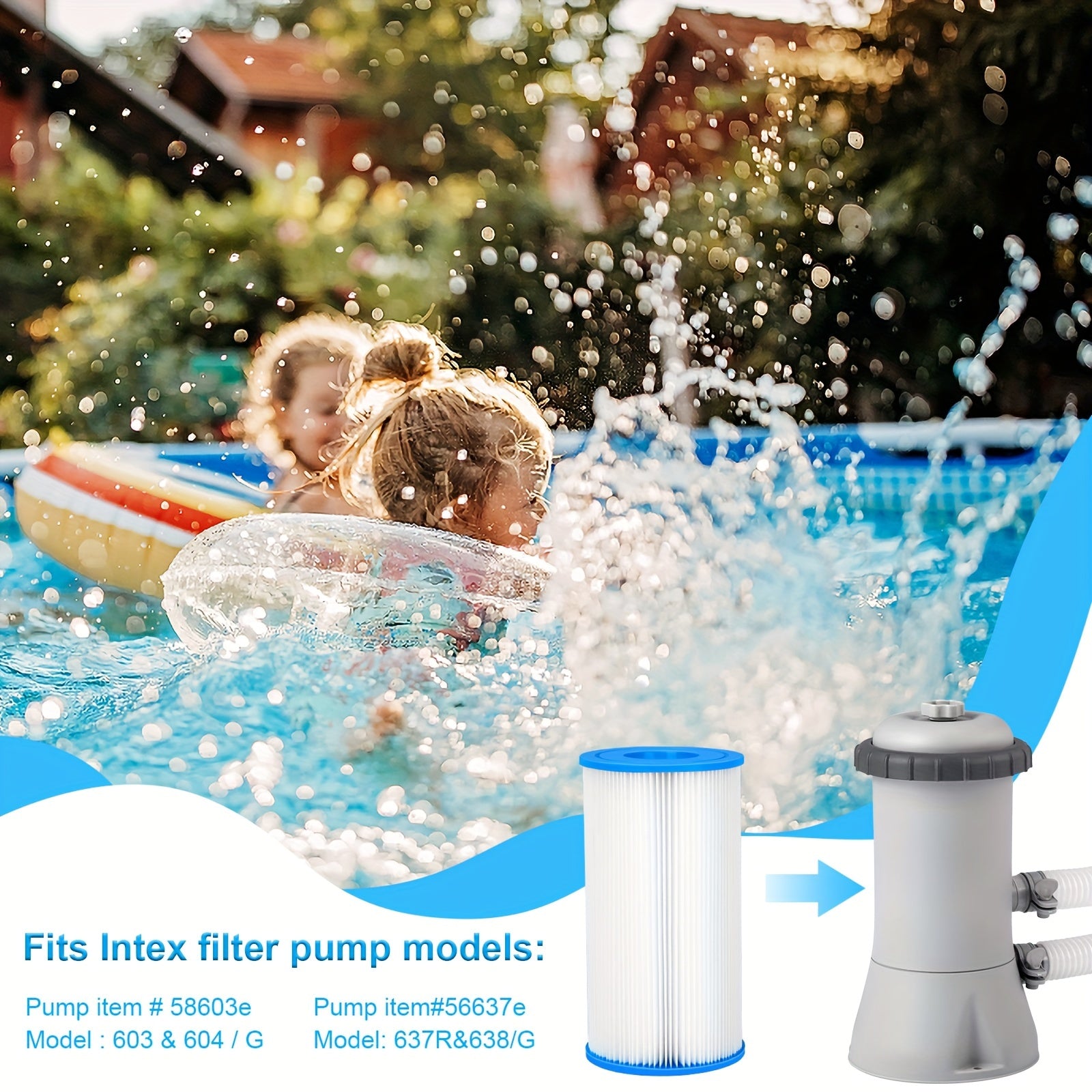 4pcs Pool Filters Replacement Compatible with Above Ground Pools 500-2500 GPH