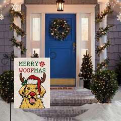 Christmas Garden Flag Merry Woofmas Golden Retriever
