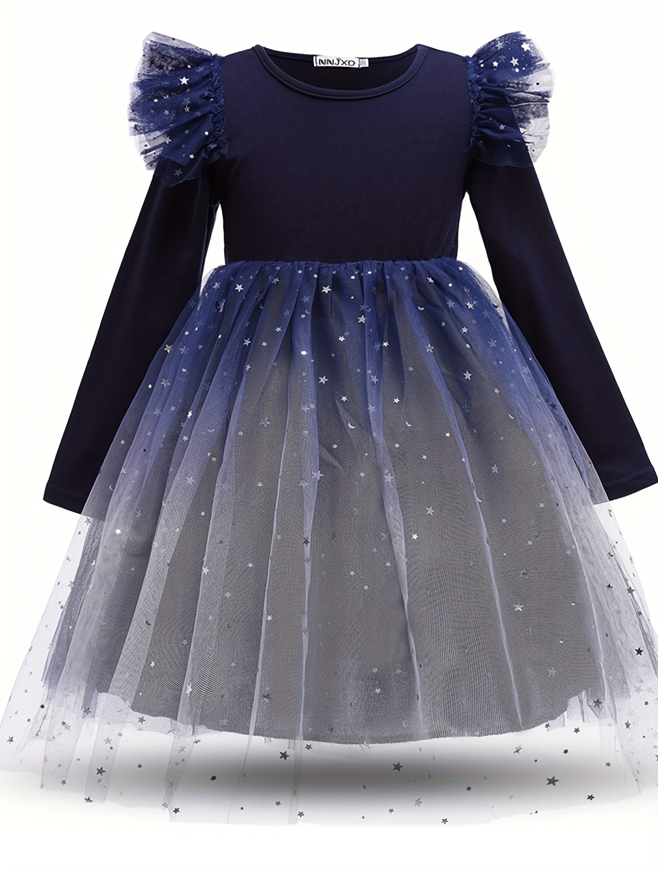 Girls' Starry Sky Princess Dress Long Sleeve Fairy Dress Christmas Tutu
