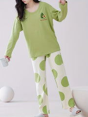 Avocado Print Pajama Set Long Sleeve Top & Pants Women's Sleepwear