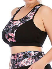 Floral Print Round Neck Yoga Bra Plus Size Comfortable Stretch Fitness Bra