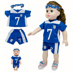 Soccer Outfit Set For 18" Dolls Includes Shirt Shorts And Headband
