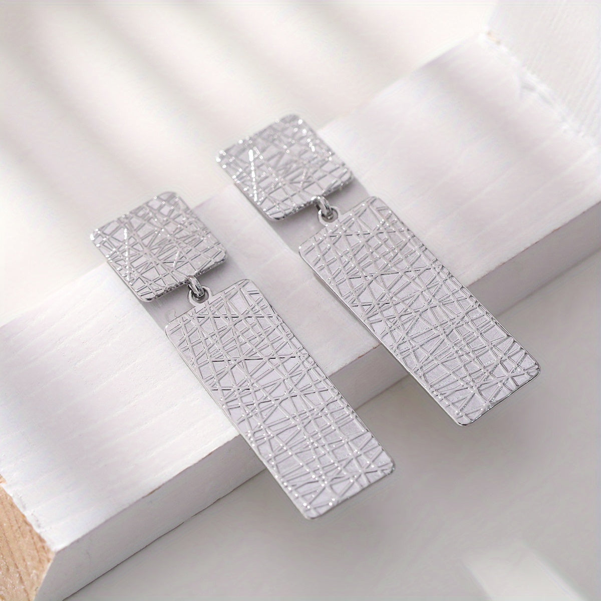 Pleated Metal Geometric Long Stud Earrings for Women