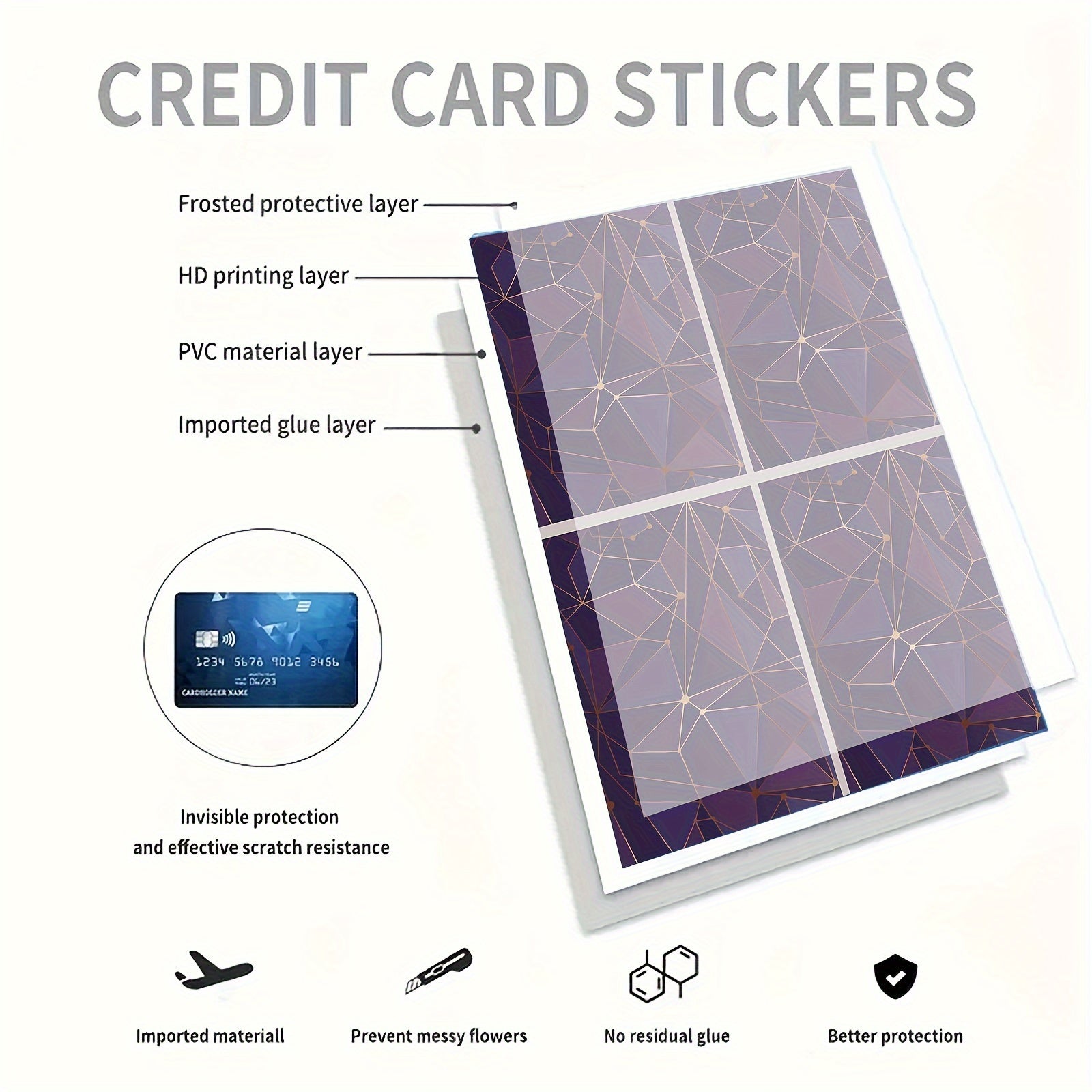 4 Credit Card Stickers 8.55.5 No Adhesive No Bubbles