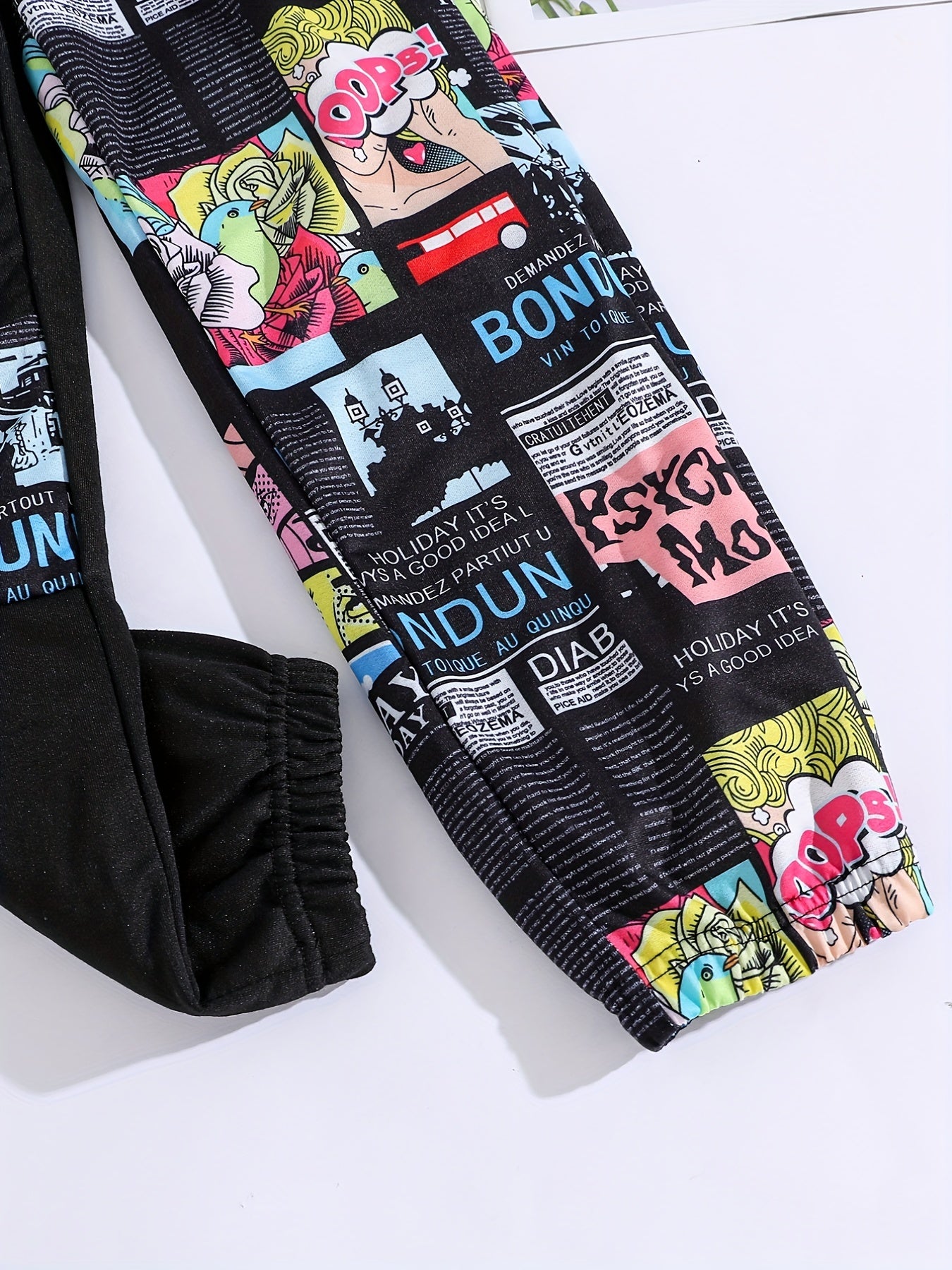 Girls Cartoon Anime Patchwork Sweatpants Elastic Waist Sport Jogger Pants