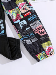 Girls Cartoon Anime Patchwork Sweatpants Elastic Waist Sport Jogger Pants