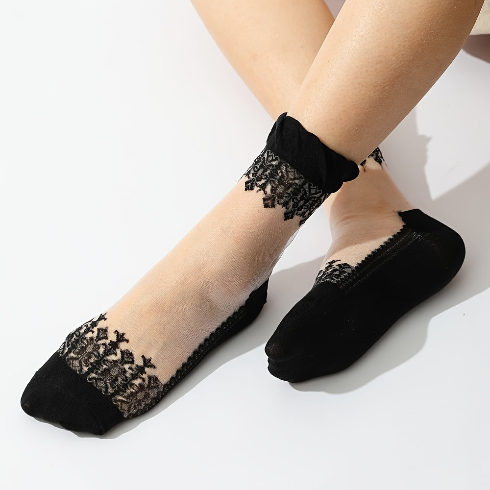 5 Pairs Lace No Show Socks Women's Stockings & Hosiery