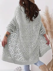 Solid Long Sleeve Open Front Knitted Sweater Cardigan