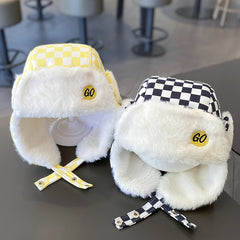 Boys Checkerboard Winter Fleece Ear Protection Hat
