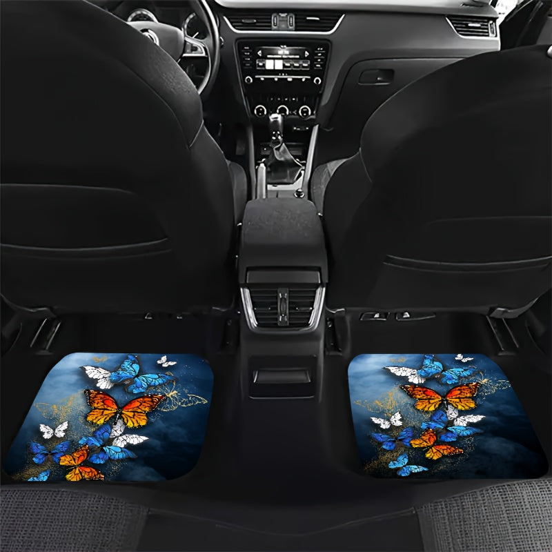 4pcs Colorful Butterflies Car Floor Mats Water Absorbent Non-Slip