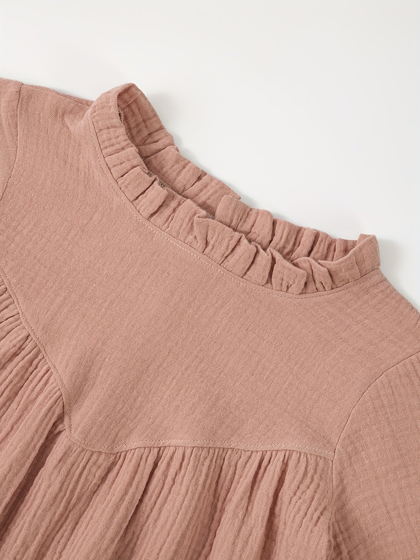Girls Cotton Ruffle Trim Long Sleeve Dress